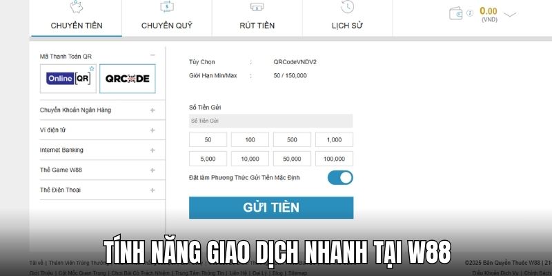 Cơ chế thanh toán siêu tốc W88 tích hợp tại hệ thống